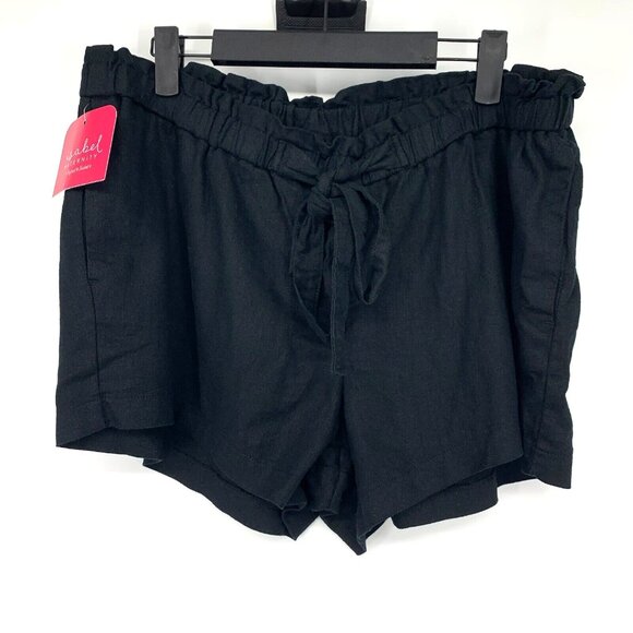 Isabel Maternity Shorts Black Linen Blend Tie Front Pull On NWT - Picture 2 of 9